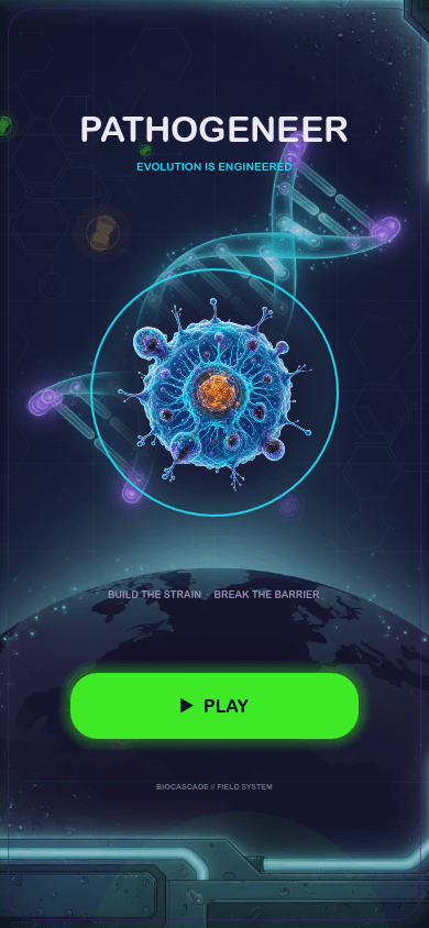 PATHOGENEER title screen showing the strain organism